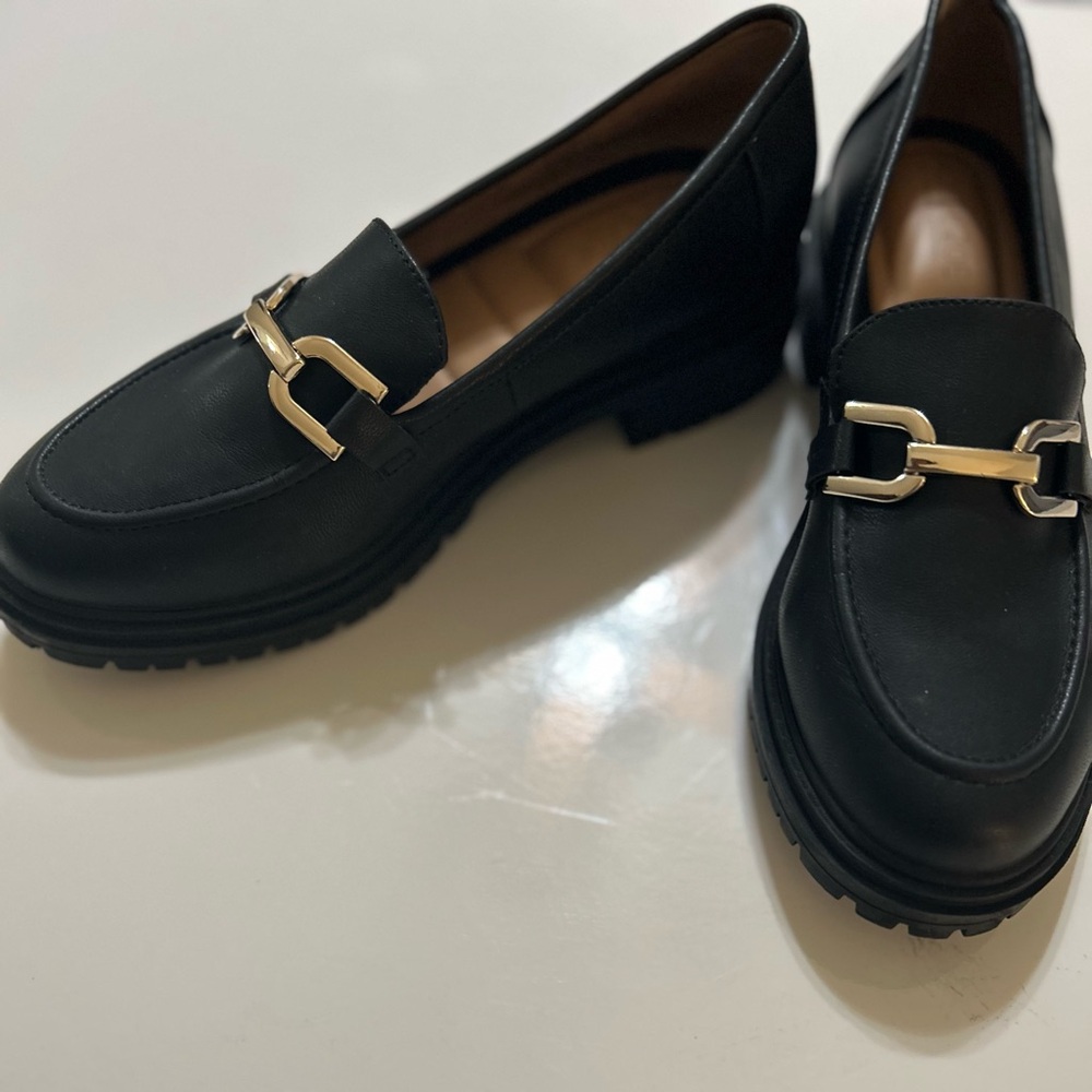 Rachel Zoe Black and Gold Loafers with Signature Horsebit